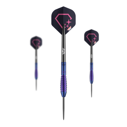 Zu sehen ist ein Set der Bulls NL Christel Timmermans Satellite 90 Steeldarts 25g. Das Set eignet sich perfekt für ambitionierte Spieler.
