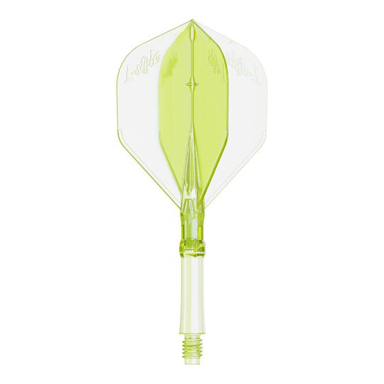 Das Bild zeigt ein Flight für Dartpfeile in Neon-Gelb, mittlere Größe. Es ist passend für das L-Style L-System.