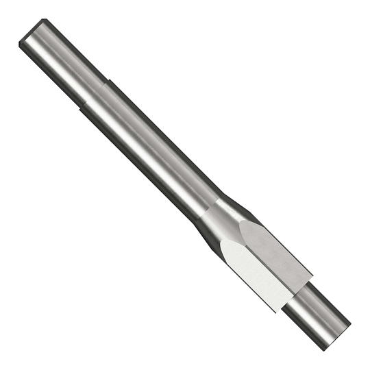 Caliburn Starter Kit Das Bild zeigt ein metallisches Werkzeug aus dem Caliburn Starter-Kit. Es ist zylindrisch geformt und besitzt abgeschliffene Flächen an einem Ende.