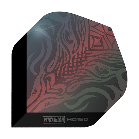 Pentathlon HD150 Metallic Gray Standard Flights Dies ist ein Pentathlon HD150 Metallic Grau Standard Flight für Darts. Das Flight hat ein abstraktes Muster in metallicfarbenen Grau- und Rottönen.
