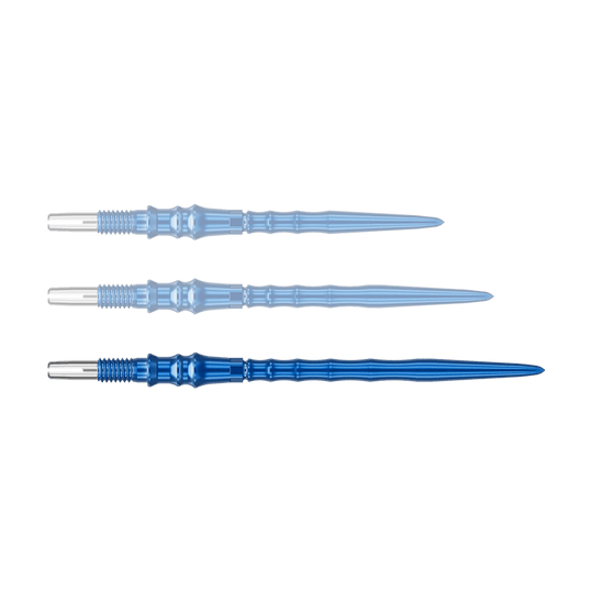 Target Japan Premium Swiss Point Dart Tips - Blue Das Bild zeigt eine blaue Dartspitze. Die Spitze ist 40 mm lang.