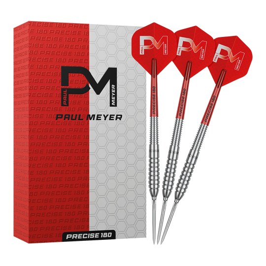 Precise 180 Paul Meyer Version 1 steel darts Das Bild zeigt die Precise 180 Paul Meyer Version 1 Steeldarts. Ein Satz Steeldarts, ideal für Dartspieler.