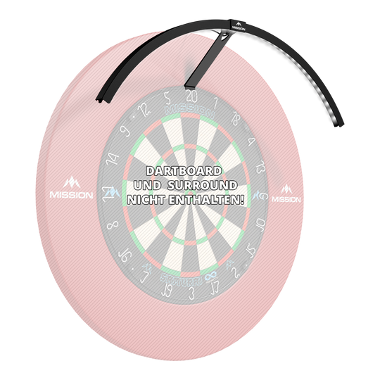 Mission Torus 120 LED Lighting System - Black Mission Torus 120 LED Beleuchtungssystem in Schwarz ist auf diesem Bild dargestellt. Es sorgt für optimale Lichtverhältnisse am Dartboard.