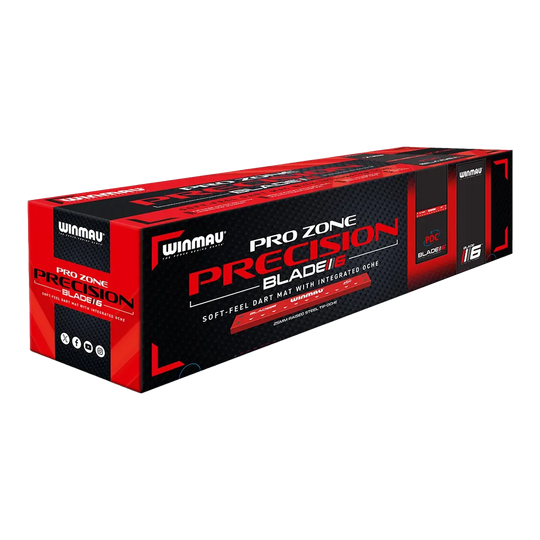 Winmau Pro Zone Precision Blade 6 Soft Dart Mat Abgebildet ist die Winmau Pro Zone Precision Blade 6 Soft Dartmatte. Die Matte eignet sich ideal für Softdarts und präzises Spielen.