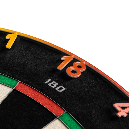 Precise 180 Endorphine steel dartboard with number ring - Spectrum Das Precise 180 Endorphine Steeldartboard mit Nummernring - Spectrum ist ein hochwertiges Dartboard mit klar erkennbarem Zahlenring. Es eignet sich perfekt für präzises Dartspiel zu Hause oder im Verein.