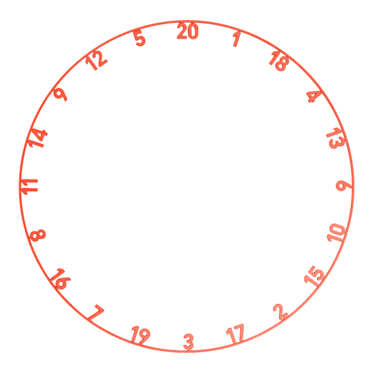 Precise 180 OnePiece Lasercut Number Ring Das Bild zeigt einen Zahlenring mit Lasercut-Design in Inferno Red. Dieses Zubehör gehört zum Darts-Sport.