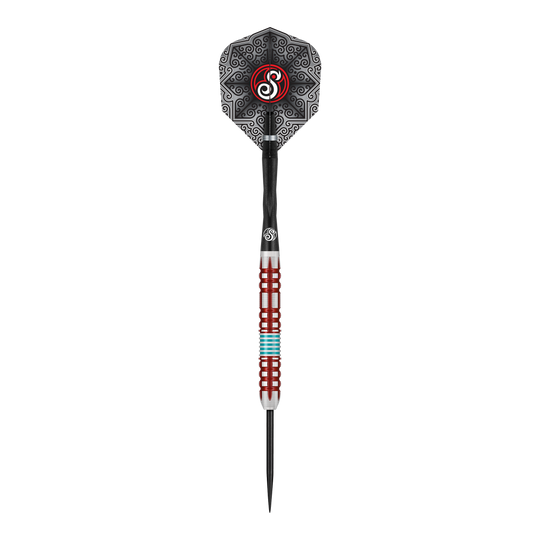 Dieses Bild stellt die Shot Collab Pro Series Josh Pearson Steeldarts - 23g dar. Die Steeldarts bieten eine gute Kombination aus Balance und Griff.