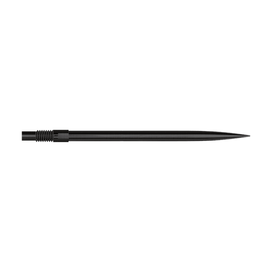 Harrows Quick Point Dart Tips - Black Schwarze Dartspitzen mit einer Länge von 40 mm sind zu sehen. Sie liegen sortiert auf einer hellen Fläche.