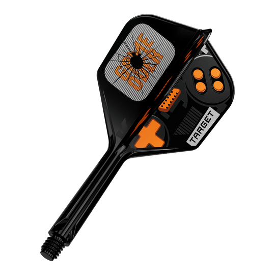 Target K-Flex Game Over No6 Flights Das Bild zeigt einen einzelnen Dart Flight. Es handelt sich um das Modell 410577 Target K-Flex GameOver No6 Flights 26mm.