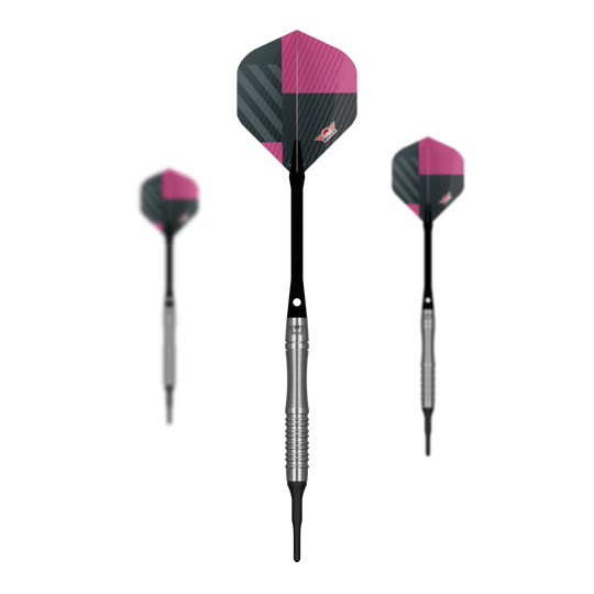 Bulls NL Volt Pink Soft Darts - 19g Zu sehen ist ein Set Bulls NL Volt Pink Softdarts - 19g. Mehrere Pfeile sind enthalten.
