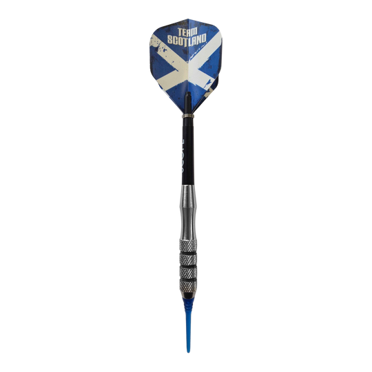Abgebildet sind die McDart Scottish Cross Brass Softdarts mit 18g. Die Darts tragen ein schottisches Kreuz und sind für Softdarts ausgelegt.