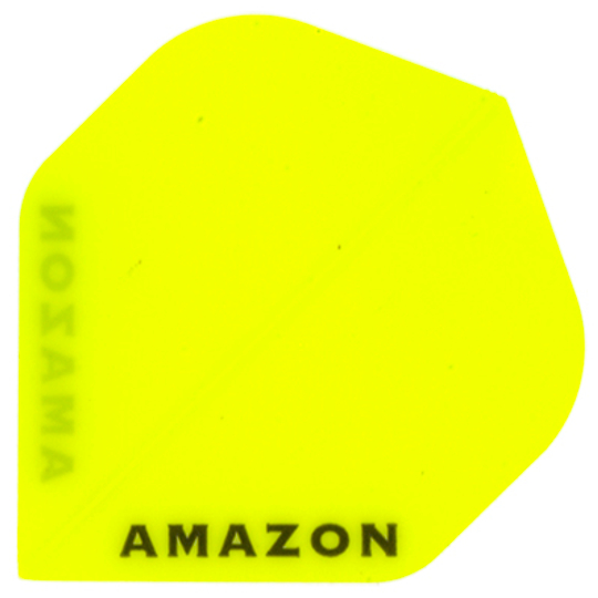 a5 Das Bild zeigt ein leuchtend gelbes Dart-Flügelchen mit der Aufschrift "AMAZON" unten. Es handelt sich um das Produkt "Amazon Flights A5".
