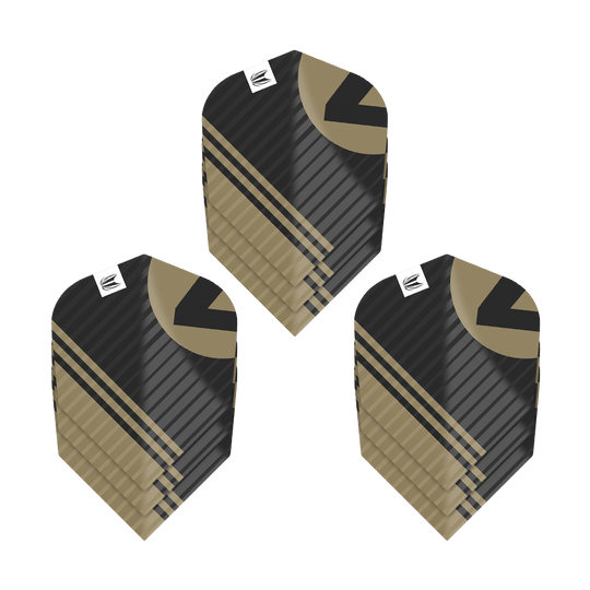 337220_Target_ProUltra_3Sets_Chicane_Black_No6_Flights_1aGUtIHAhBdRQO Das Bild zeigt drei Sätze Target Pro Ultra Chicane Black No6 Flights. Die Flights sind schwarz mit goldenen und schwarzen Mustern gestaltet.