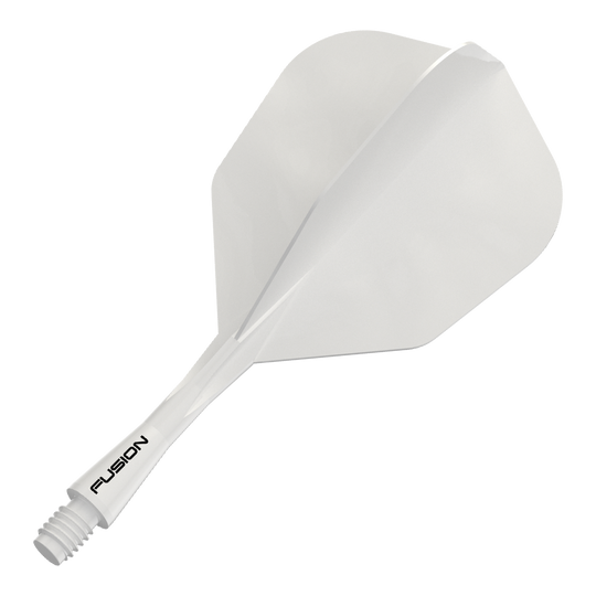 Das Bild zeigt das Winmau Fusion Flight Shaft System No6 in Weiß, 22mm. Abgebildet ist vermutlich ein Dart-Zubehörteil.