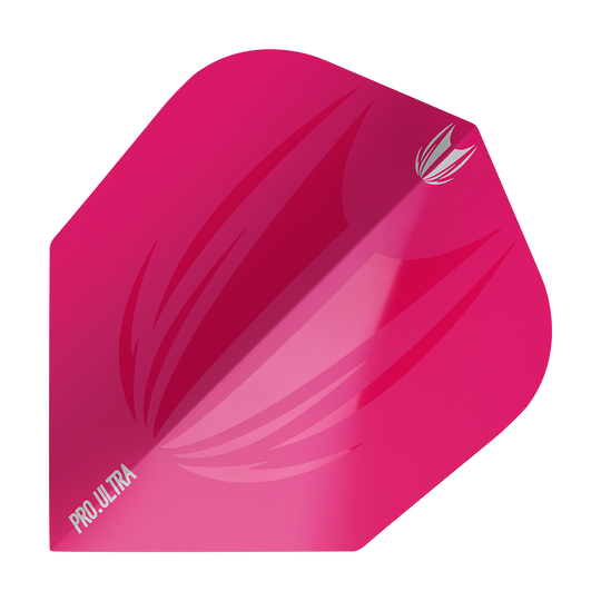 TG419_Target_ProUltra_ID_Pink_No6_Flights_1 Das Bild zeigt ein pinkes Dartflight mit dem Namen "Target ProUltra ID Pink No6". Auf dem Flight sind dezente Muster und das Logo zu sehen.