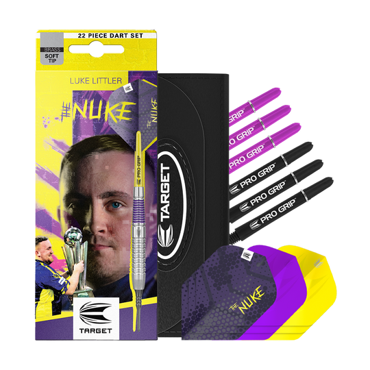 Target Luke Littler Brass Soft Darts - 19g Das Bild zeigt die Target Luke Littler Brass Softdarts - 19g. Die Darts eignen sich zum Spielen auf elektronischen Dartboards.