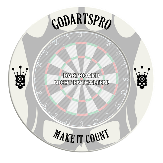 Dieses Bild zeigt ein weißes Dartboard Surround. Das Produkt wird aus einem anderen Blickwinkel fotografiert.