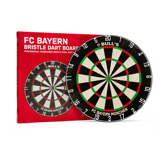 Das Bild präsentiert das Bulls FC Bayern München Bristle Steeldartboard. Es handelt sich um ein Steeldartboard mit FC Bayern München Logo.