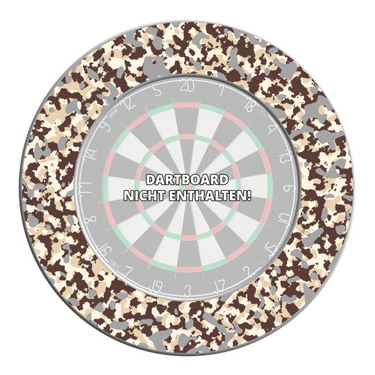 Hier ist ein Dartboard-Surround im Wüstendesign abgebildet. Es dient zum Schutz der Wand und verleiht dem Spielbereich einen besonderen Stil.
