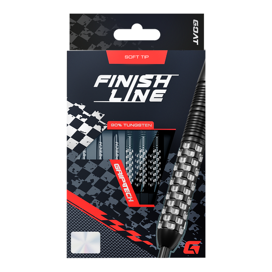 Das Produkt GOAT Finish Line Tungsten Softdarts - 20g ist auf diesem Bild dargestellt. Die Darts bieten gute Kontrolle beim Werfen.