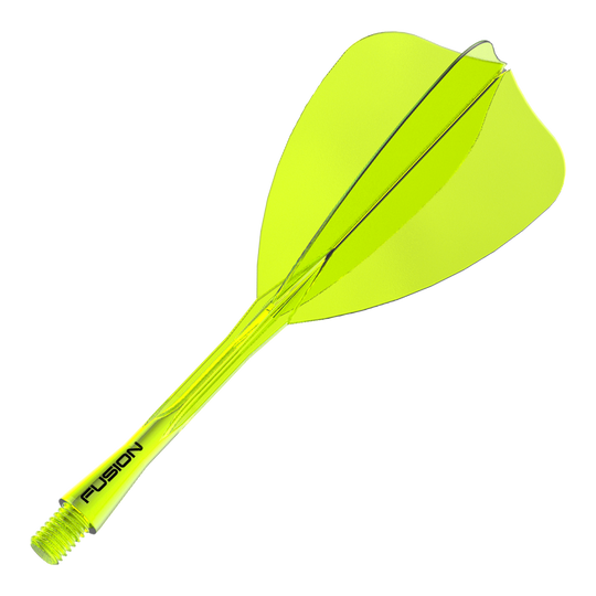 Winmau Fusion Flight Shaft System Arrow Neon Yellow Das Bild zeigt ein Winmau Fusion Flight Shaft System in Neon-Gelb mit einer Länge von 34mm. Es ist ein Zubehörteil für Darts-Spieler und dient als Schaft für Dartpfeile.