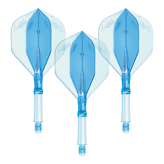 L-Style L-System Flights - Clear Blue Das Bild zeigt ein Set L-Style L-System Flights in klarblau, mittlere Größe 260. Es handelt sich um Zubehör für Dartpfeile.