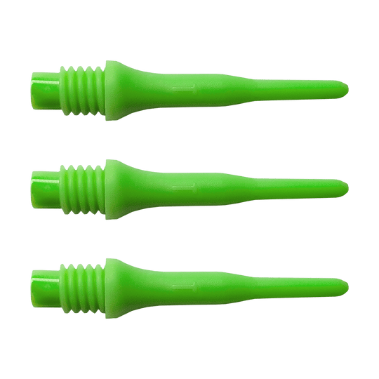 896_Bulls_Tefo_X_Softdart-Spitzen_100erPack_Gr-n_1 Das Bild zeigt drei grüne Spitzen für Soft-Darts. Diese Spitzen gehören zum Produkt "Bulls Tefo X Spitzen (100er Pack)".