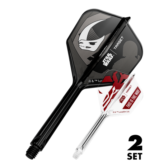 Target Star Wars K-Flex Set Mandalorian No6 Flights Das Bild zeigt den Artikel '410625_Target_StarWars_K-Flex_Mandalorian_2PackSet_No6_Flights_33mm_1'. Es handelt sich wahrscheinlich um Dart-Flights mit Star Wars Mandalorian Motiv.