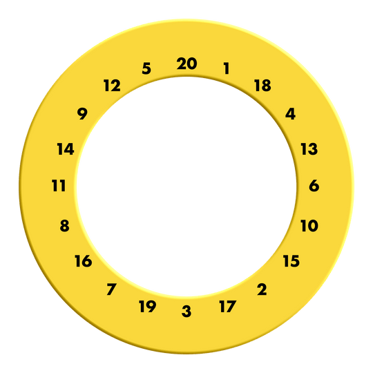 Hier ist ein gelber HD-Zahlensurround in individuellen Farben für Dartscheiben zu sehen. Das Dateinamen lautet MSF-X6G_HD_Zahlen_Dartboard_Surround_EigeneFarben_Gelb_2.