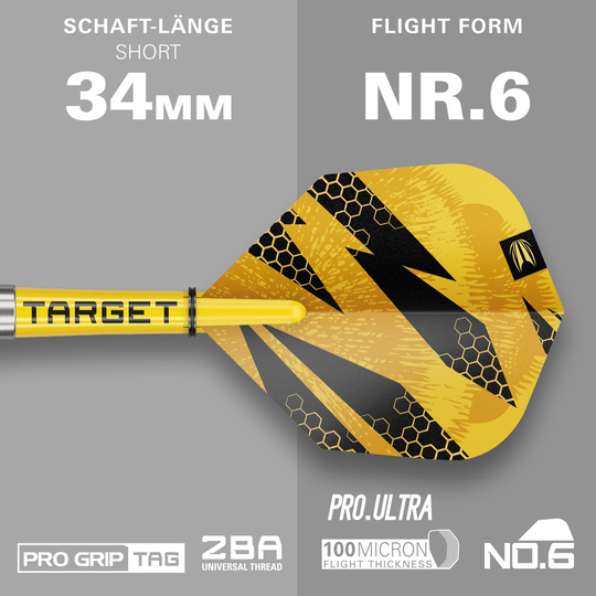 Zu sehen sind hier die Target Buzz 11 Softdarts. Sie sind für Präzision und gute Handhabung bekannt.