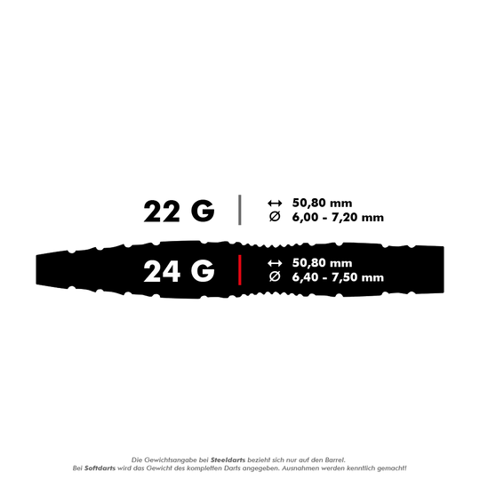 Winmau Simon Whitlock Special Edition 2020 steel darts Das Bild zeigt die Produktinformationen der "Winmau Simon Whitlock Special Edition 2020 Steeldarts". Es gibt die Darts in 22 g und 24 g, jeweils mit einer Länge von 50,80 mm und unterschiedlichen Durchmessern.
