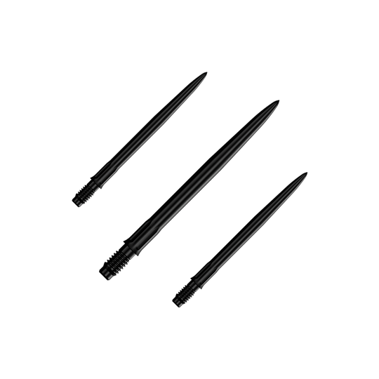 Mission R2.5 Rapid Point SM1 Dart Tips - Black Das Bild zeigt ein Set schwarzer Dartspitzen mit einer Länge von 30 mm. Mehrere Spitzen sind nebeneinander zu sehen.