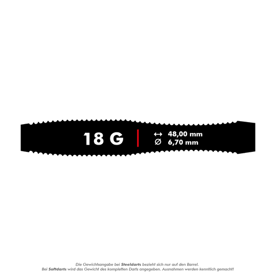Harrows Anniversary Edition V-Wing Soft Darts - 18g Das Bild zeigt die Harrows Anniversary Edition V-Wing Softdarts mit einem Gewicht von 18 Gramm. Die Darts haben eine Länge von 48,00 mm und einen Durchmesser von 6,70 mm.