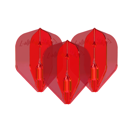 L-Style Fantom L3EZ Flights Red Das Bild zeigt drei rote L-Style Fantom L3EZ Flights. Diese Flights werden als Zubehör für Dartpfeile verwendet.
