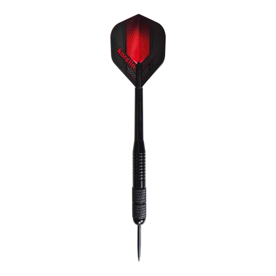Zu sehen sind die Karella Black Brass Steeldarts mit 21g. Das Produkt besteht aus Messing und ist in Schwarz gehalten.