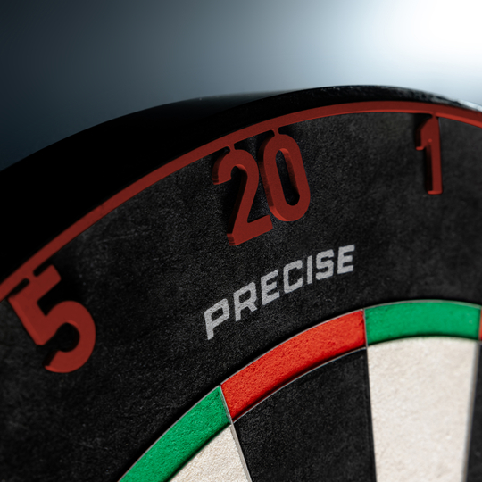 Precise 180 Endorphine Steel Dartboard with Numbered Ring - Faded Red Das Precise 180 Endorphine Steeldartboard mit Nummernring in Faded Red ist zu sehen. Die Abbildung präsentiert das Produkt in kräftigen Farbtönen.