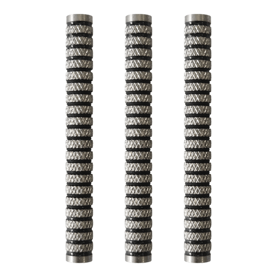 McDart Black Ring Knurled Softdart Barrels - 18g Das Bild zeigt die McDart Black Ring Knurled Softdart Barrels mit einem Gewicht von 18g. Die Barrels sind speziell für Softdarts und zeichnen sich durch eine gerändelte Oberfläche aus.