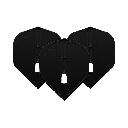 L-Style KAMI L1PRO Flights Auf dem Bild sind drei schwarze Dart-Flights zu sehen. Sie haben eine stabile, strukturierte Oberfläche und die Form ist standardisiert.