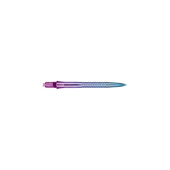 Caliburn EZ-EVO dart tips - Grooved - Rainbow Regenbogenfarbene Dartspitze mit Rillen, 28 mm lang. Sie eignet sich für abwechslungsreiche Dartspiele.