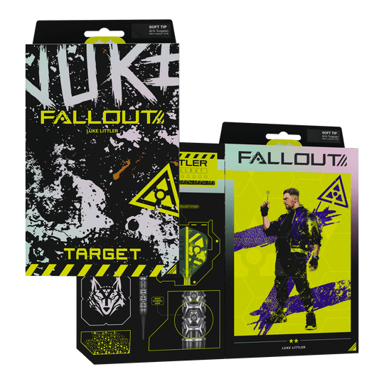 Target Luke Littler Nuke Fallout Soft Darts - 19g Das Foto zeigt die Target Luke Littler Nuke Fallout Softdarts - 19g. Das Produkt eignet sich für den Softdartbereich.