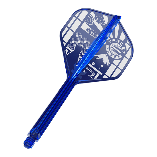 Hier ist ein Target Japan K-Flex Blue Limited No2 Flights 33mm zu sehen. Die Abbildung zeigt die blaue Variante dieses Dartflights.