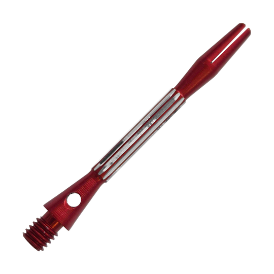 Bulls NL Flash 2 Aluminium Shafts in Rot, 46 mm lang. Das Bild zeigt einen roten Aluminiumschaft für Dartpfeile.