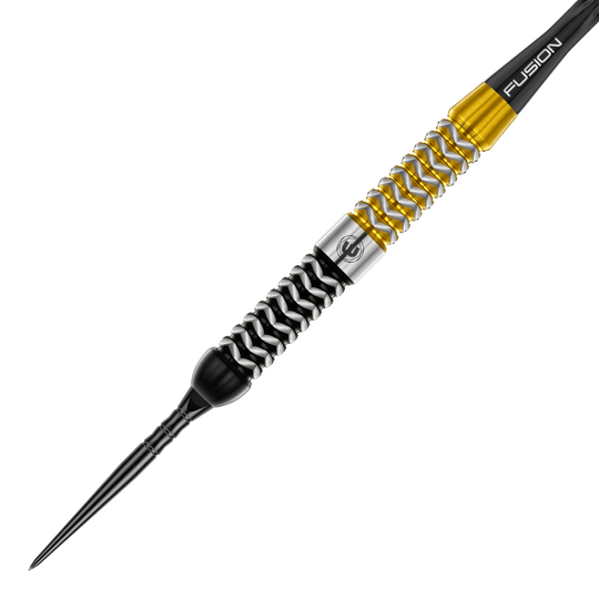 Auf dem Foto sieht man die Winmau Exion Parallel Switch Point Steeldarts aus einer anderen Perspektive. Sie zeichnen sich durch ihr modernes Design aus.