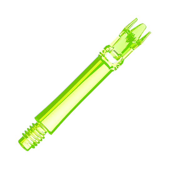 Zwei neongelbe Ersatzshafts sind zu sehen. Die Shafts sind nebeneinander gelegt.