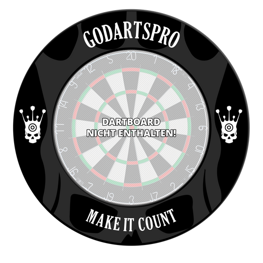 Go Darts Pro Dartboard Surround Das Bild zeigt ein schwarzes Dartboard Surround. Es wird das Produkt aus einer anderen Ansicht präsentiert.