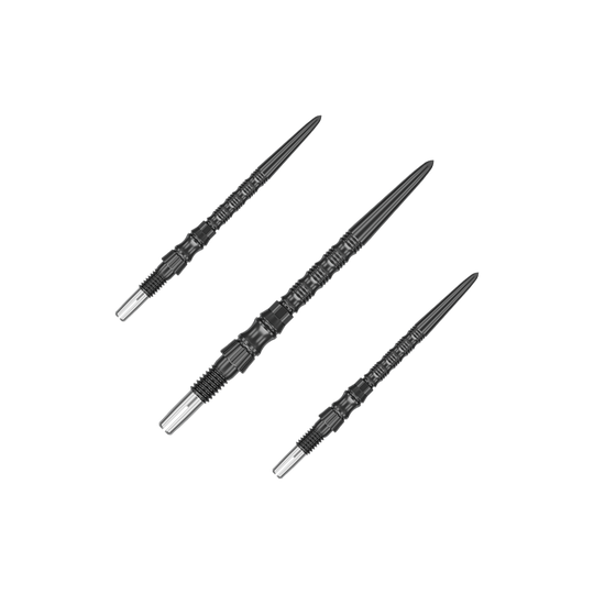 Target Signature Swiss Point TRB Steel Dart Tips - Black Dieses Bild zeigt Dartspitzen in schwarzer Farbe, 30mm Länge, vermutlich das Set. Die Dartspitzen sind als Zubehör für Darts dargestellt.