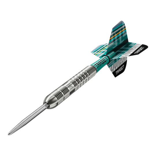 Target Hydro 01 Swiss Point steel darts Das Produkt Target Hydro 01 Swiss Point Steeldarts wird auf diesem Bild gezeigt. Die Abbildung legt den Fokus auf die Besonderheiten der Darts.