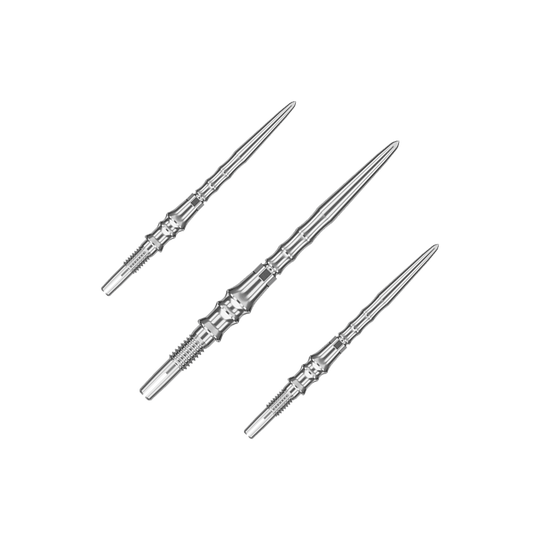 Target Japan Premium Swiss Point Dart Tips - Silver Ein Set silberner SwissPoint-Dartspitzen mit einer Länge von 30 mm ist abgebildet. Die Dartspitzen sind für den Einsatz mit Target Japan Premium geeignet.