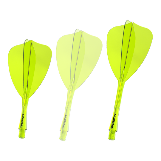 Winmau Fusion Flight Shaft System Arrow Neon Yellow Hier sieht man ein einzelnes Winmau Fusion Flight Shaft System Arrow in Neongelb, 28 mm Länge. Das Produkt ist für den Dartsport geeignet.