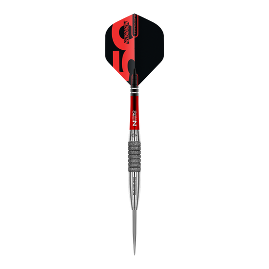 Zu sehen sind die Red Dragon 50 Year Collection Element 6 C Steeldarts - 25g. Diese Darts wurden als limitierte Jubiläumsausgabe entworfen.